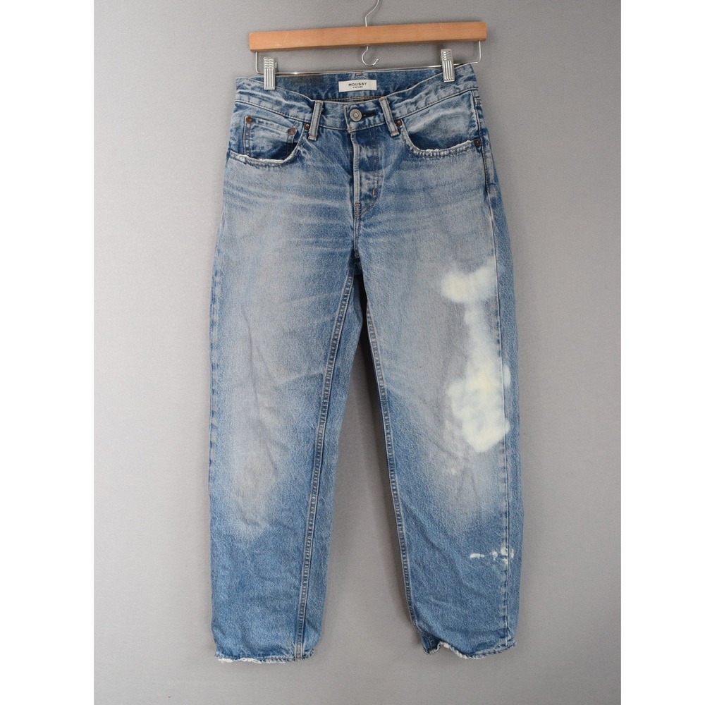 Moussy Vintage Jeans 25 Blue Bleach Distressed Straight Leg Women Made in Japan